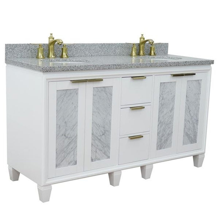 Bellaterra Home Trento 61" Double sink vanity in White finish with Gray granite and oval sink