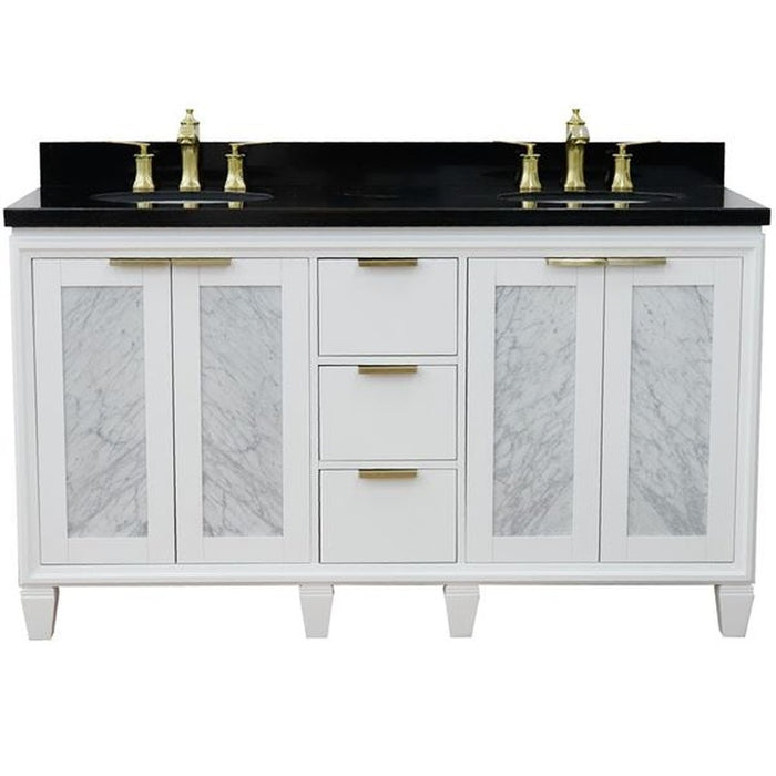 Bellaterra Home Trento 61" Double sink vanity in White finish with Black galaxy granite and oval sink