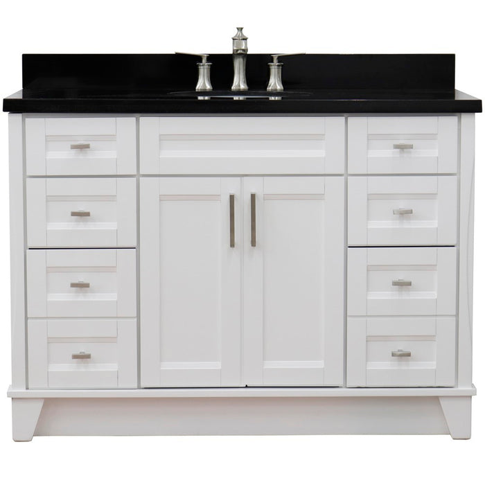 Bellaterra Home Terni  49" Single sink vanity in White finish with Black galaxy granite and oval sink