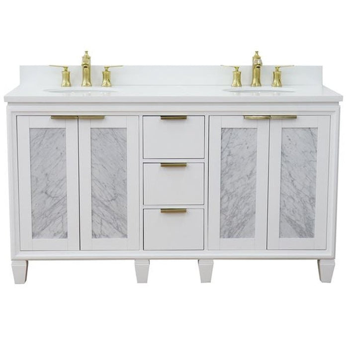 Bellaterra Home Trento 61" Double sink vanity in White finish with White quartz and oval sink