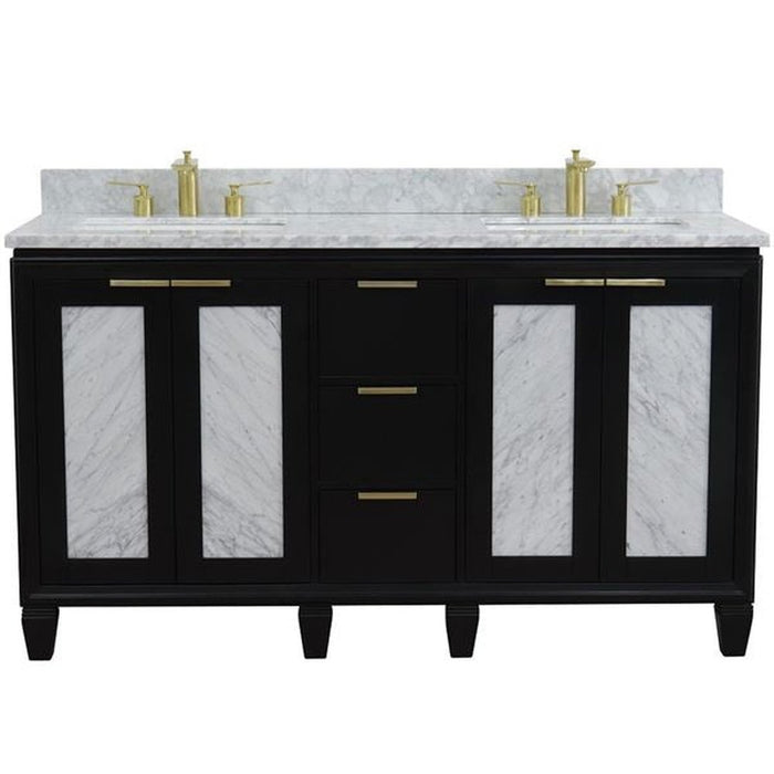 Bellaterra Home Trento 61" Double sink vanity in Black finish with White Carrara marble and rectangle sink