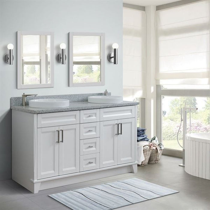 Bellaterra Home Terni 61" Double sink vanity in White finish and Gray granite and round sink