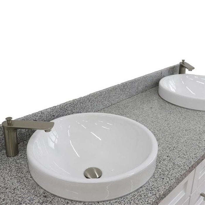 Bellaterra Home Terni 61" Double sink vanity in White finish and Gray granite and round sink