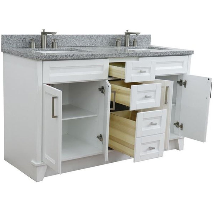 Bellaterra Home Terni 61" Double sink vanity in White finish and Gray granite and rectangle sink