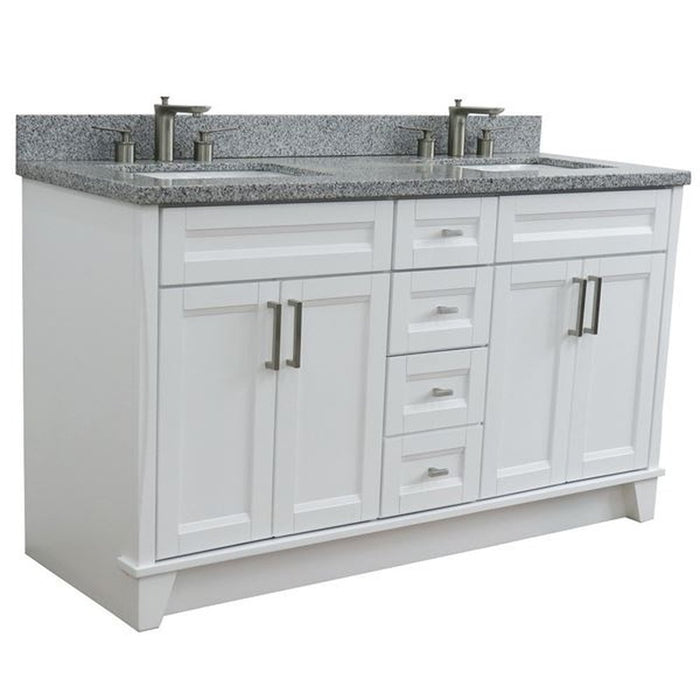 Bellaterra Home Terni 61" Double sink vanity in White finish and Gray granite and rectangle sink