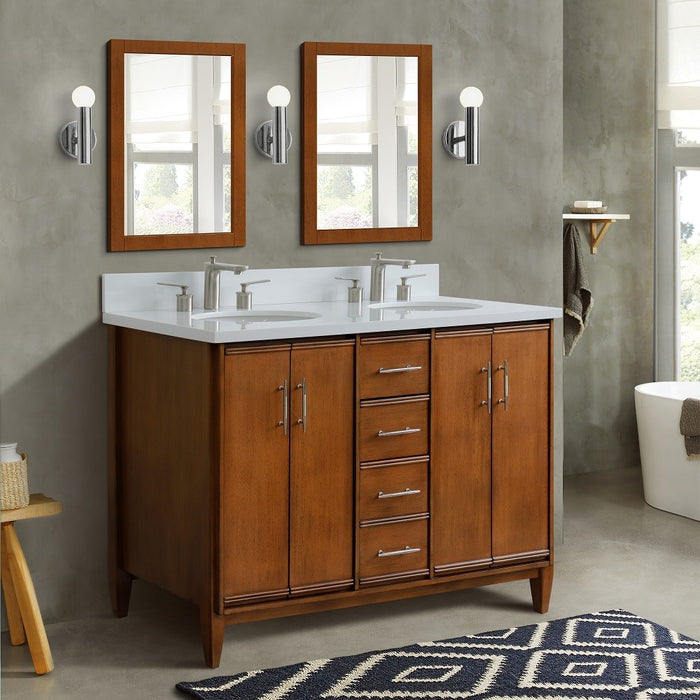 Bellaterra Home MCM 49" Double sink vanity in Walnut finish with White quartz and oval sink