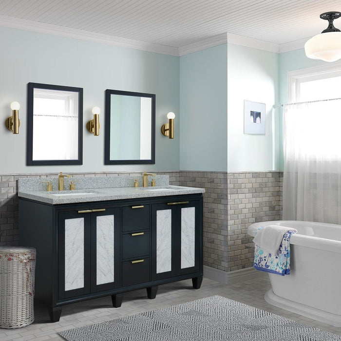 Bellaterra Home Trento 61" Double sink vanity in Dark Gray finish with Gray granite and rectangle sink