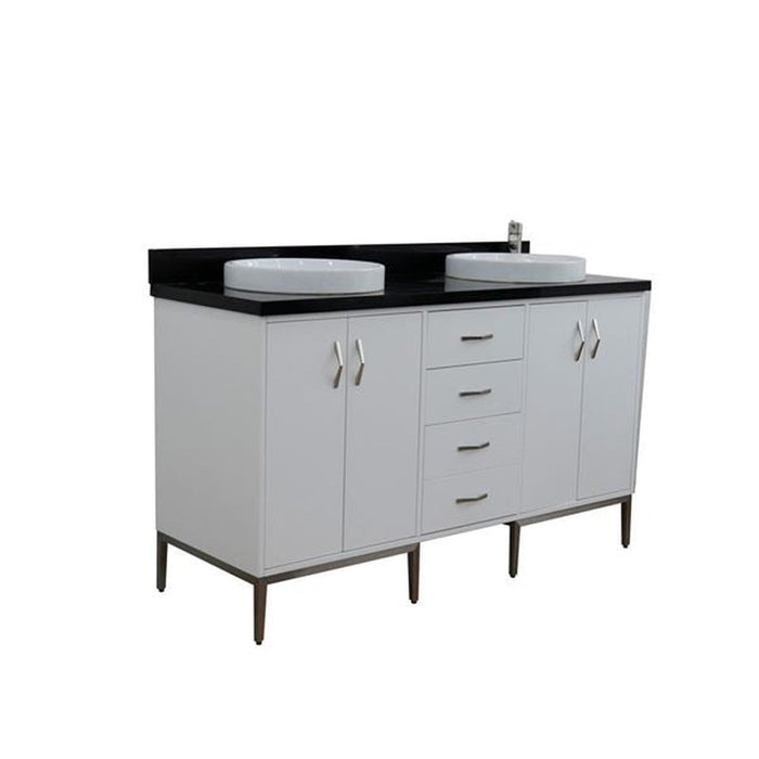 Bellaterra Home Tivoli 61" Double sink vanity in White finish with Black galaxy granite and round sink