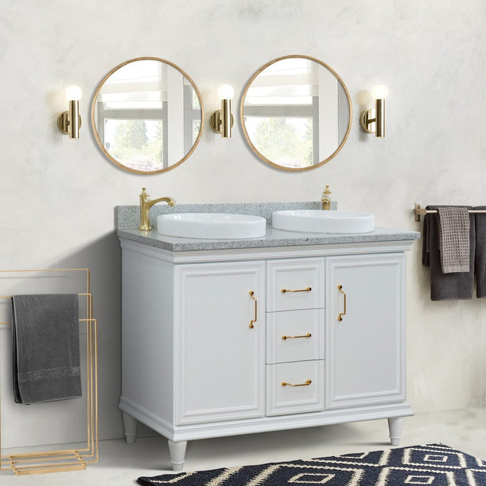 Bellaterra Home Forli 49" Double vanity in White finish with Gray granite and round sink