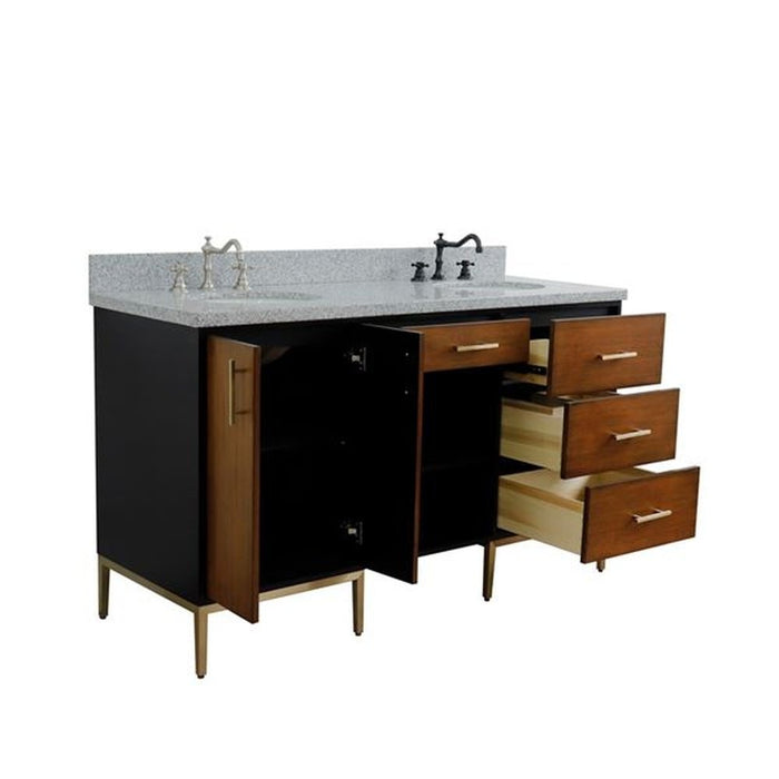 Bellaterra Home Imola 61" Double sink vanity in Walnut and Black finish and Gray granite and oval sink