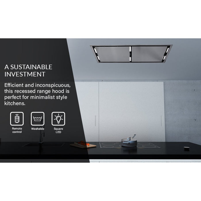 FORNO Arezzo 44-Inch Recessed Ceiling Range Hood, Dual Motors, 1200 CFM, Hybrid Filters, Remote Control