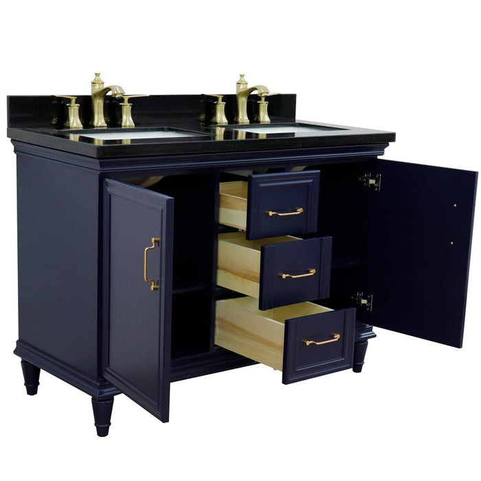 Bellaterra Home Forli 49" Double vanity in Blue finish with Black galaxy and rectangle sink