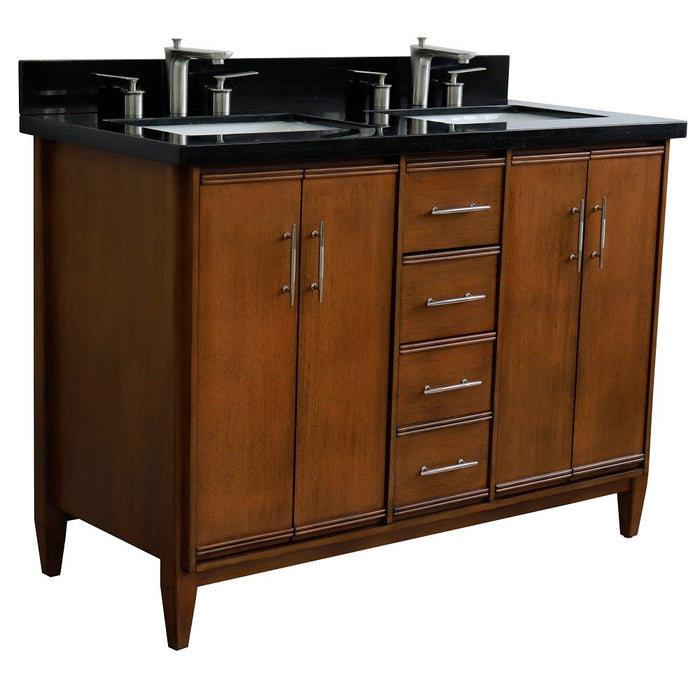 Bellaterra Home MCM 49" Double sink vanity in Walnut finish with Black galaxy granite and rectangle sink