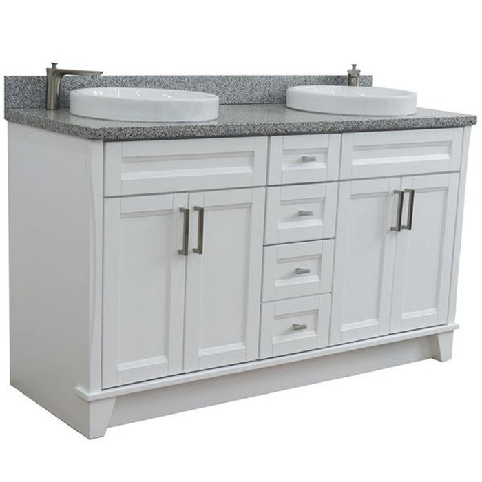 Bellaterra Home Terni 61" Double sink vanity in White finish and Gray granite and round sink