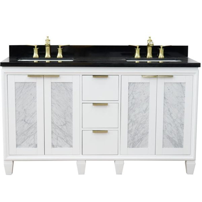 Bellaterra Home Trento 61" Double sink vanity in White finish with Black galaxy granite and rectangle sink