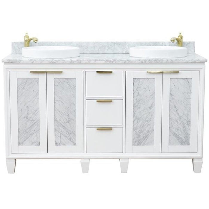 Bellaterra Home Trento 61" Double sink vanity in White finish with White Carrara marble and round sink