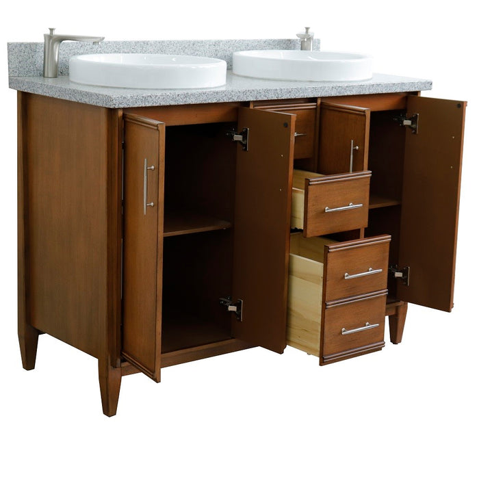 Bellaterra Home MCM 49" Double sink vanity in Walnut finish with Gray granite and round sink