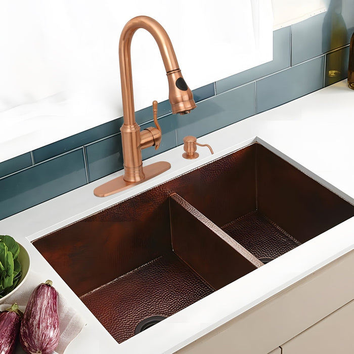 Copper Pull Out Kitchen Faucet, Single Level Solid Brass Kitchen Sink Faucets with Pull Down Sprayer - AK96415-D-C