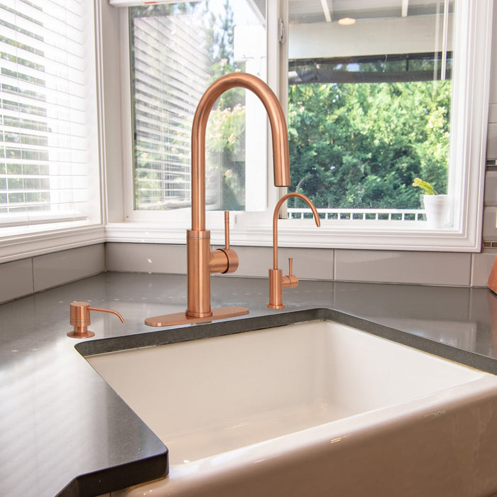 Copper Pull Out Kitchen Faucet with Deck Plate, Single Level Solid Brass Kitchen Sink Faucets with Pull Down Sprayer-AK96416C
