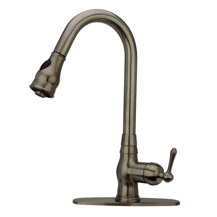 Pull Out Kitchen Faucet with Deck Plate, Single Level Solid Brass Kitchen Sink Faucets with Pull Down Sprayer-AK96418-D-C