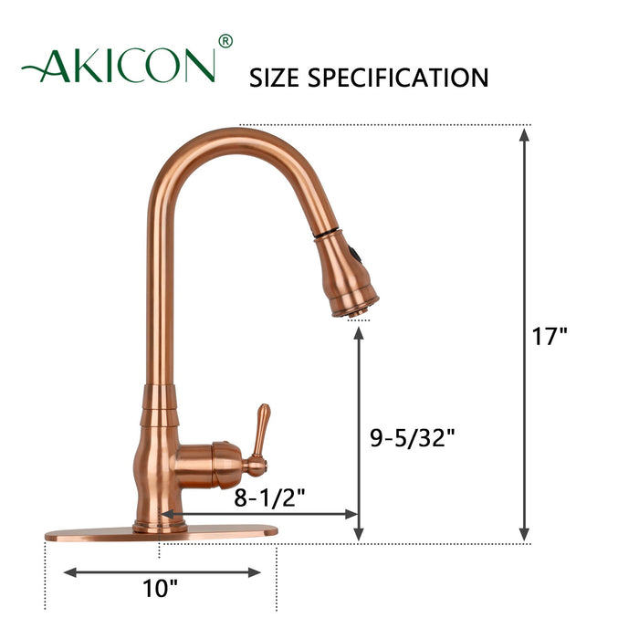 Pull Out Kitchen Faucet with Deck Plate, Single Level Solid Brass Kitchen Sink Faucets with Pull Down Sprayer-AK96418-D-C