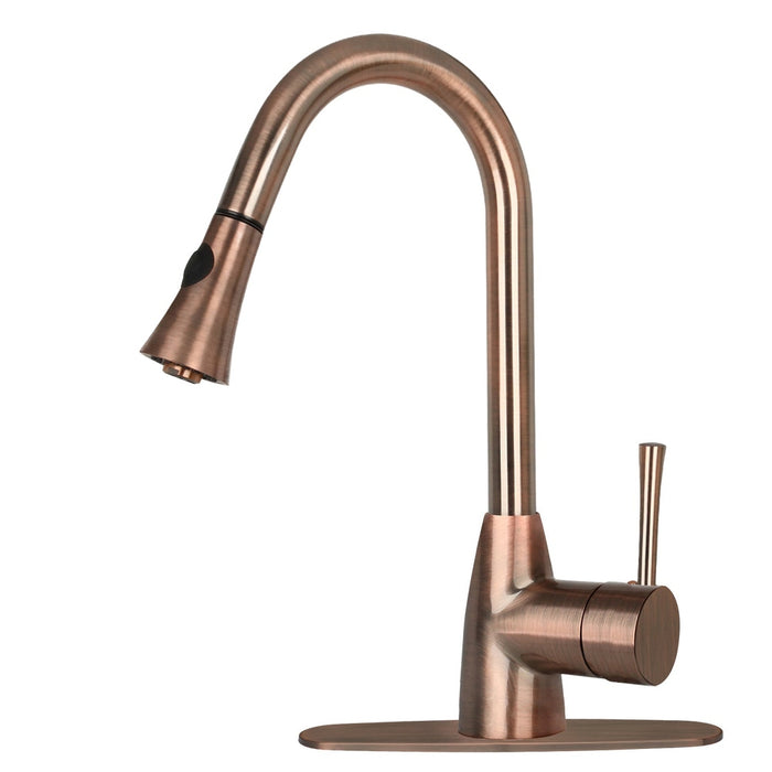 Copper Pull Out Kitchen Faucet, Single Level Solid Brass Kitchen Sink Faucets with Pull Down Sprayer - AK96455C