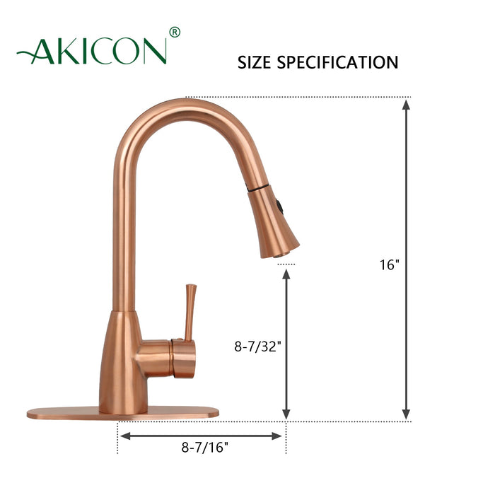 Copper Kitchen Faucet with Soap Dispenser, Single Handle Solid Brass High Arc Pull Down Sprayer Head Kitchen Sink Faucets with Deck Plate