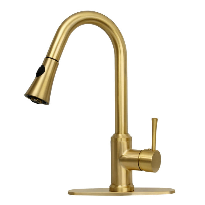 Copper Pull Out Kitchen Faucet with Deck Plate, Single Level Solid Brass Kitchen Sink Faucets with Pull Down Sprayer-AK96466C