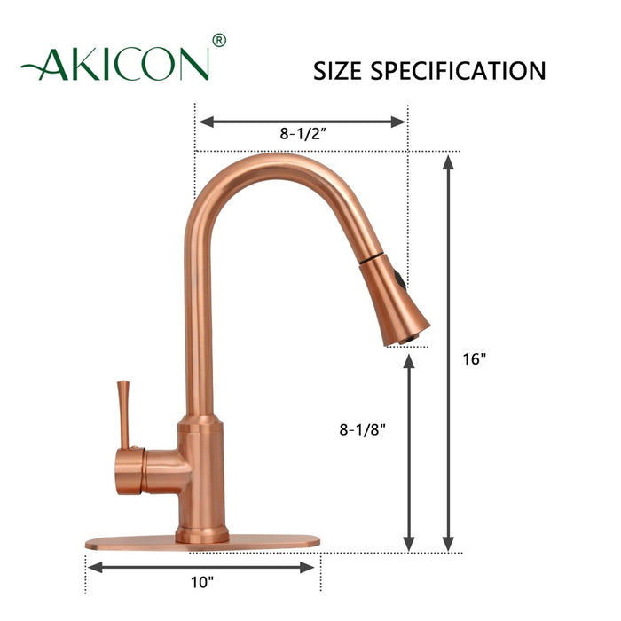 Copper Pull Out Kitchen Faucet with Deck Plate, Single Level Solid Brass Kitchen Sink Faucets with Pull Down Sprayer-AK96466C