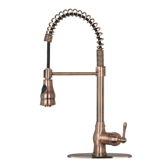 Copper Pre-Rinse Spring Kitchen Faucet, Single Level Solid Brass Kitchen Sink Faucets with Pull Down Sprayer - AK96518C