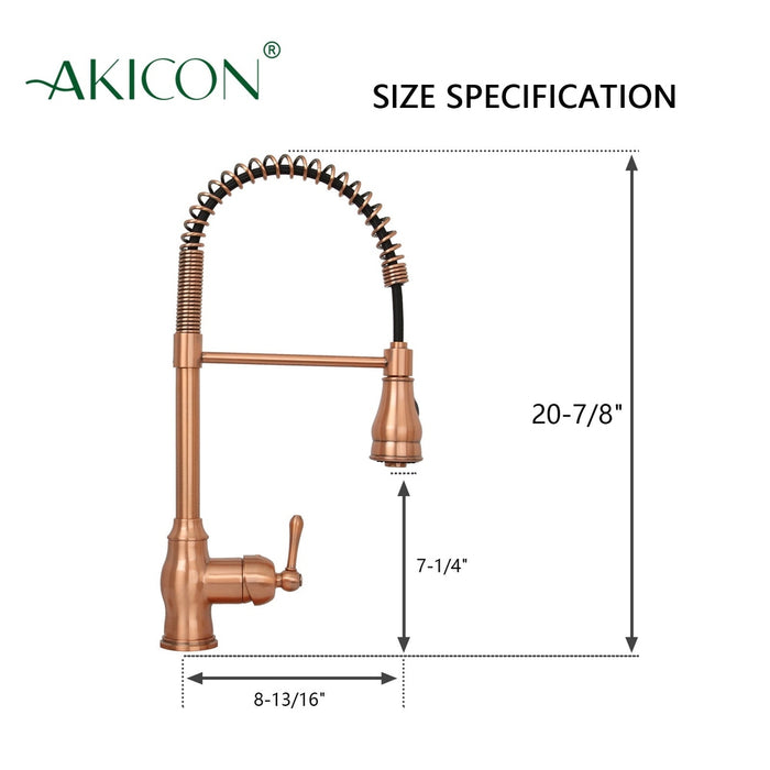 Copper Pre-Rinse Spring Kitchen Faucet, Single Level Solid Brass Kitchen Sink Faucets with Pull Down Sprayer - AK96518C