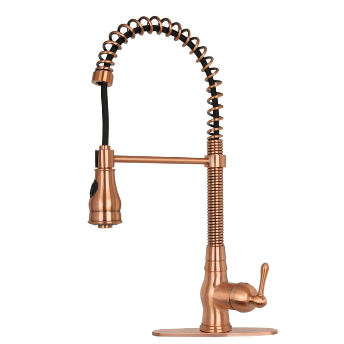 Copper Pre-Rinse Spring Kitchen Faucet, Single Level Solid Brass Kitchen Sink Faucets with Pull Down Sprayer - AK96518A-C