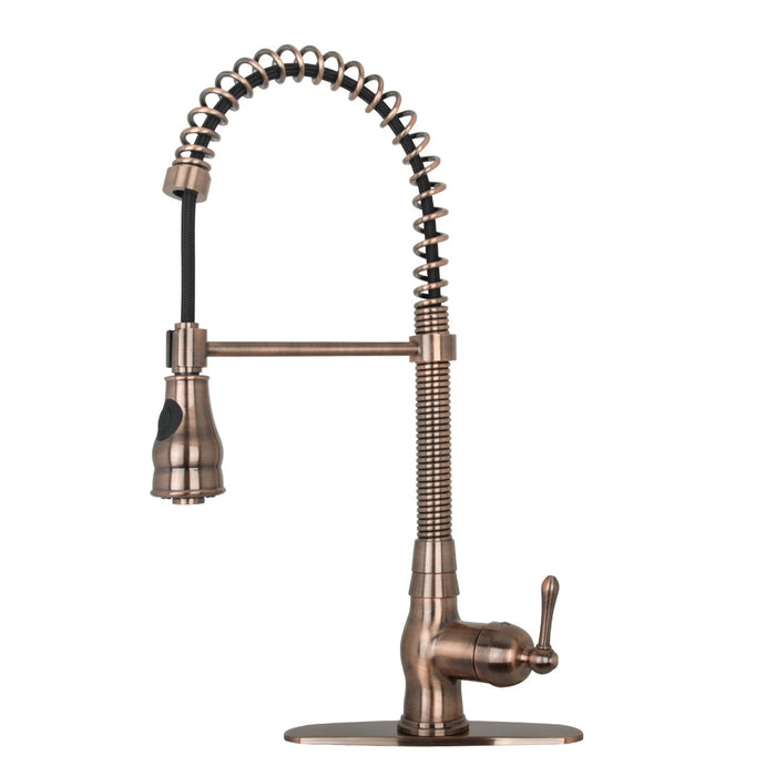Copper Pre-Rinse Spring Kitchen Faucet, Single Level Solid Brass Kitchen Sink Faucets with Pull Down Sprayer - AK96518A-C