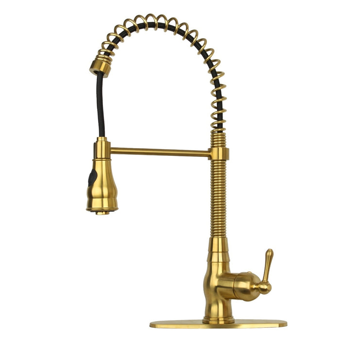 Copper Pre-Rinse Spring Kitchen Faucet, Single Level Solid Brass Kitchen Sink Faucets with Pull Down Sprayer - AK96518A-C