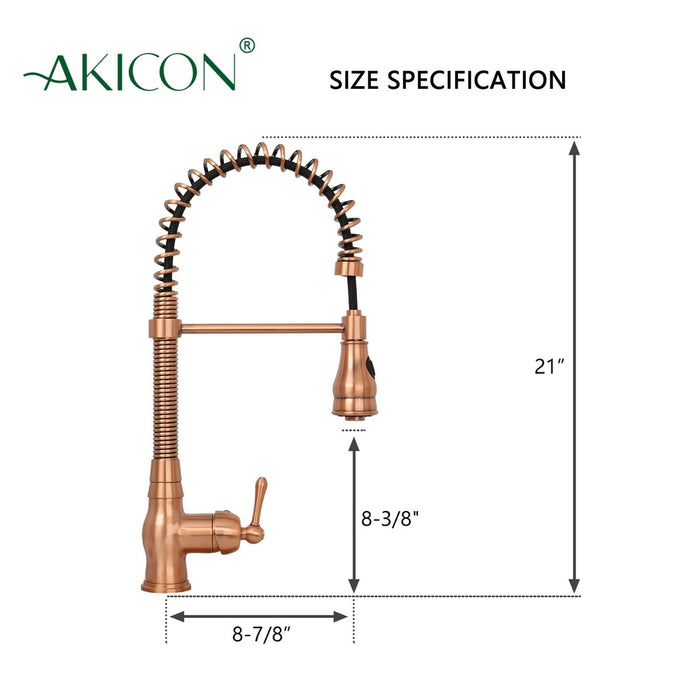 Copper Pre-Rinse Spring Kitchen Faucet, Single Level Solid Brass Kitchen Sink Faucets with Pull Down Sprayer - AK96518A-C