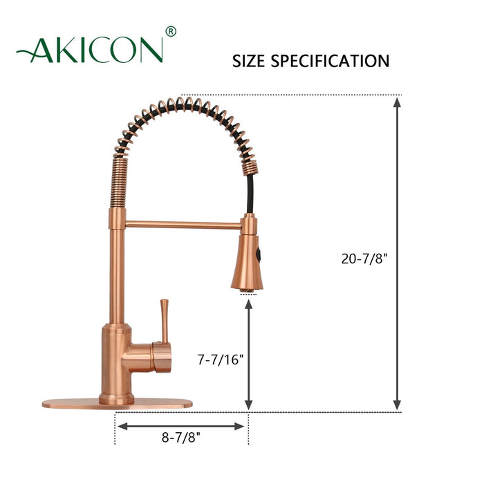 Copper Kitchen Faucet with Soap Dispenser, Single Handle Solid Brass High Arc Pull Down Sprayer Head Kitchen Sink Faucets with Deck Plate