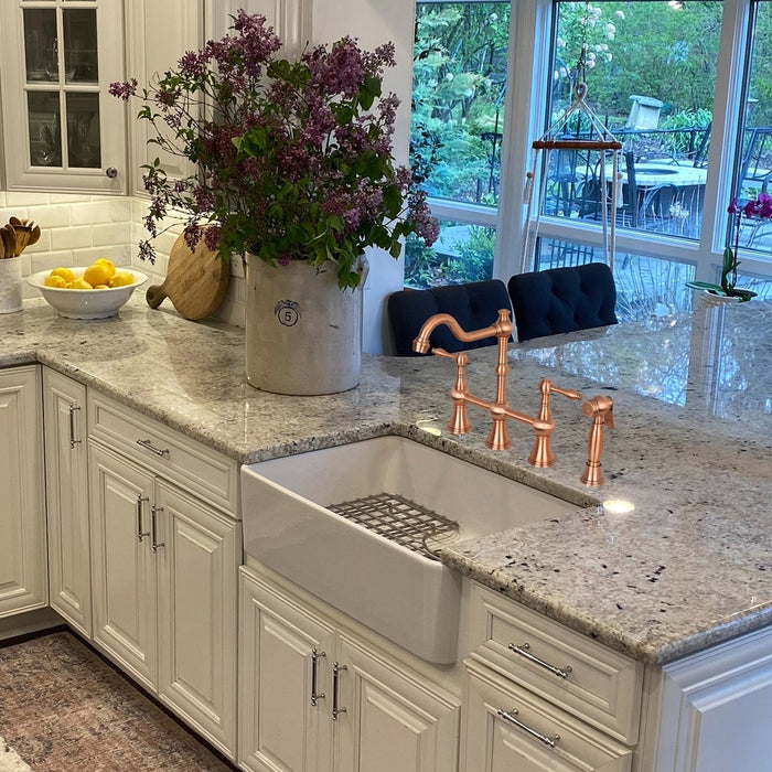 Two-Handles Copper Bridge Kitchen Faucet with Side Sprayer - AK96718C