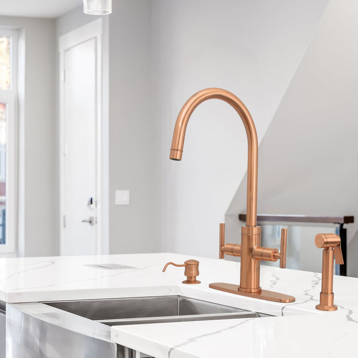 Two-Handle Copper Widespread Kitchen Faucet with Side Sprayer-AK96766C