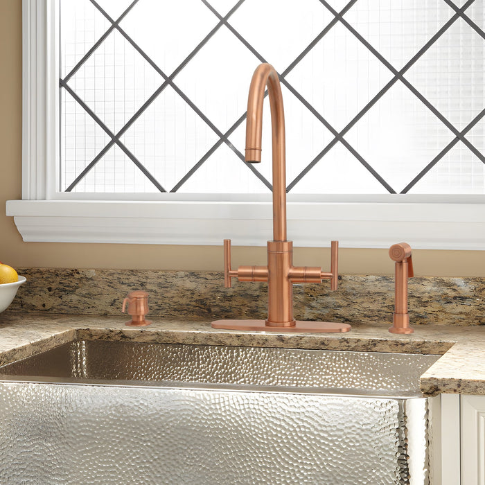 Two-Handle Copper Widespread Kitchen Faucet with Side Sprayer-AK96766C