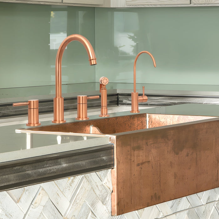 Two-Handles Copper Widespread Kitchen Faucet with Side Sprayer - AK96866