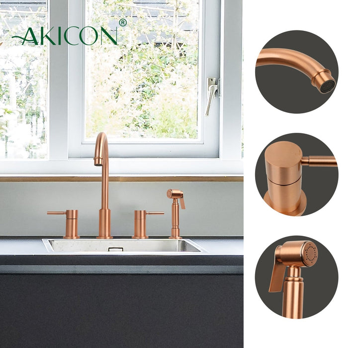 Two-Handles Copper Widespread Kitchen Faucet with Side Sprayer - AK96866