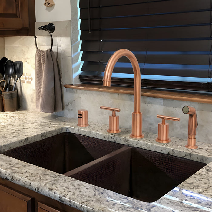 Two-Handles Copper Widespread Kitchen Faucet with Plastic Side Sprayer - AK96866N1
