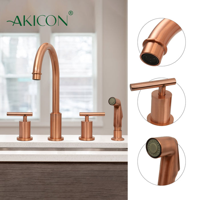 Two-Handles Copper Widespread Kitchen Faucet with Plastic Side Sprayer - AK96866N1