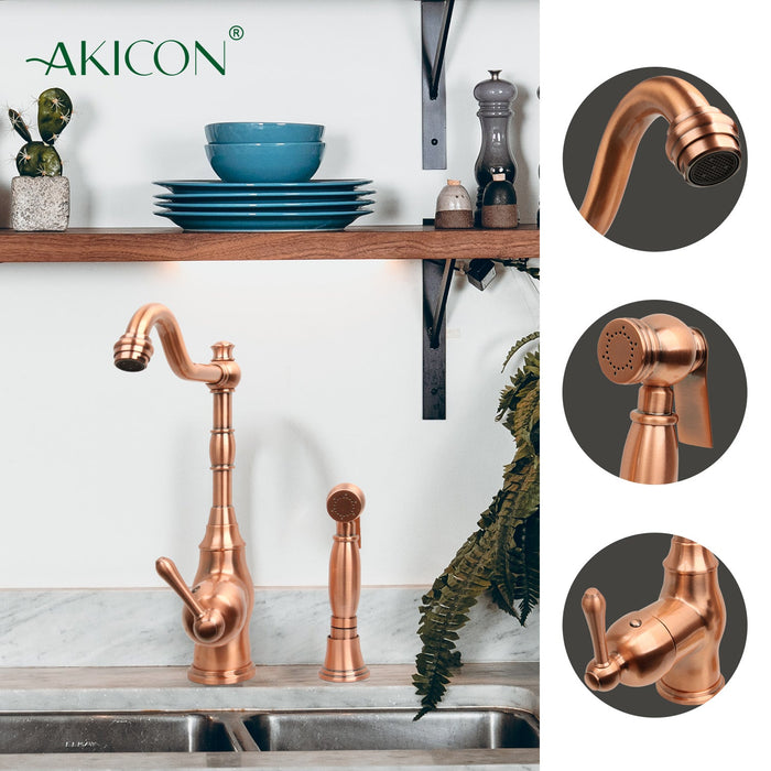 One-Handle Copper Widespread Kitchen Faucet with Side Sprayer - AK96918C