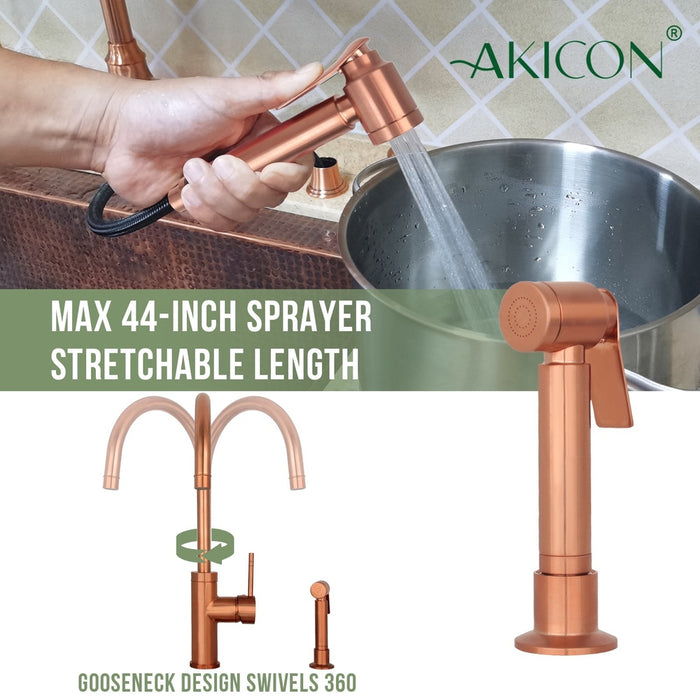 One-Handle Copper Widespread Kitchen Faucet with Side Sprayer-AK96966C