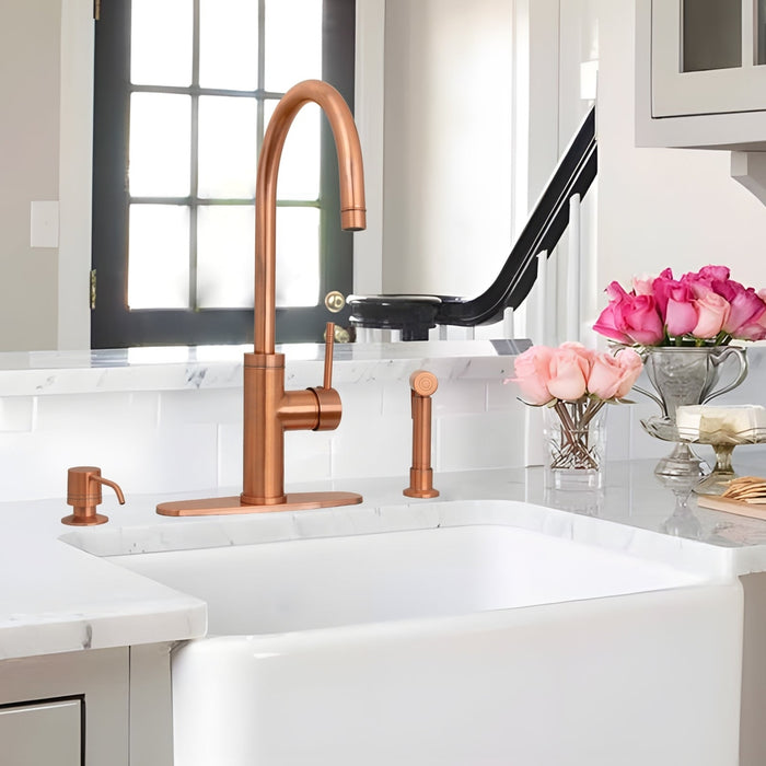 One-Handle Copper Widespread Kitchen Faucet with Side Sprayer-AK96966C