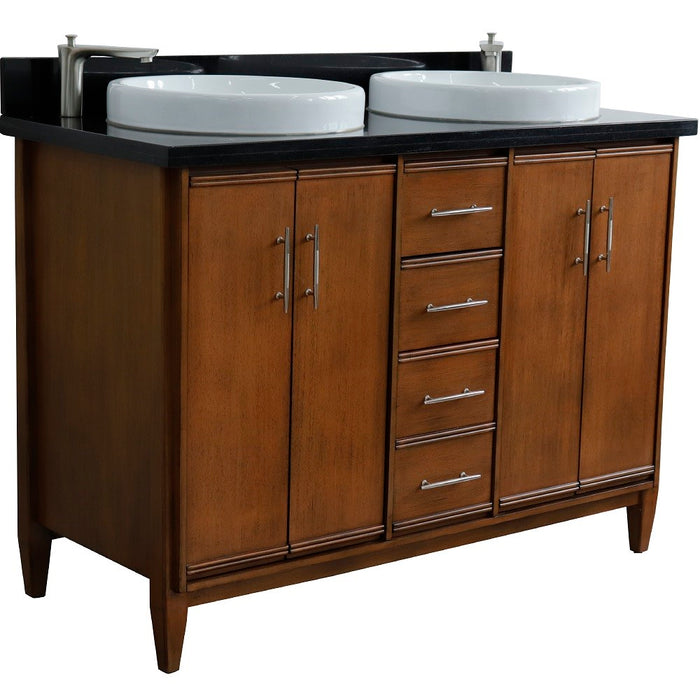 Bellaterra Home MCM 49" Double sink vanity in Walnut finish with Black galaxy granite and round sink