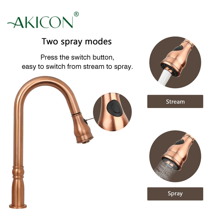 Copper Pull Out Kitchen Faucet with in-Deck Handle, Single Level Solid Brass Kitchen Sink Faucets with Pull Down Sprayer-AK97918