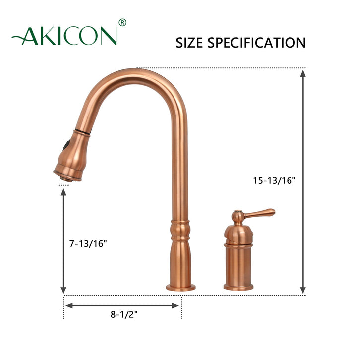 Copper Pull Out Kitchen Faucet with in-Deck Handle, Single Level Solid Brass Kitchen Sink Faucets with Pull Down Sprayer-AK97918