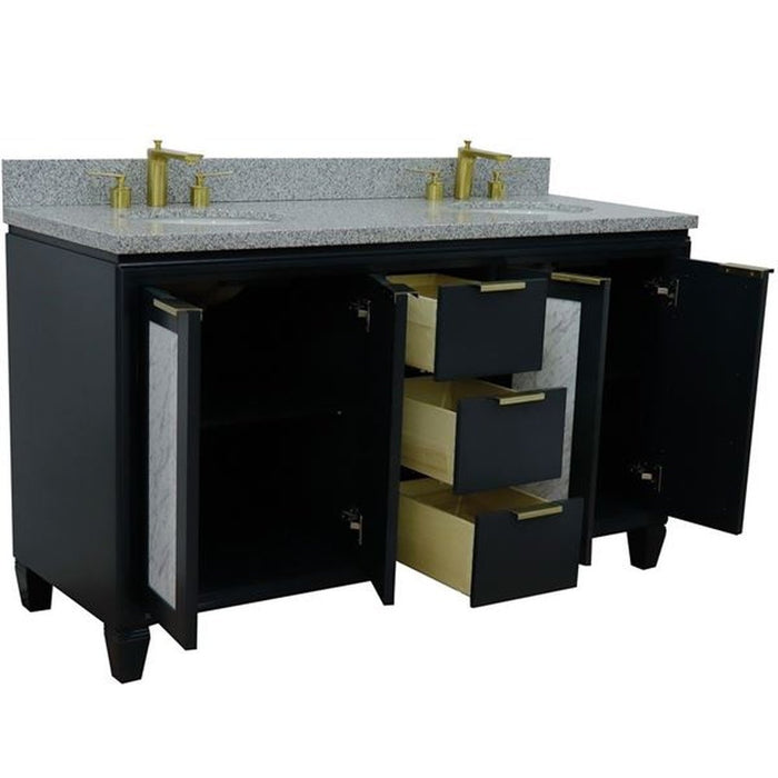 Bellaterra Home Trento 61" Double sink vanity in Dark Gray finish with Gray granite and oval sink